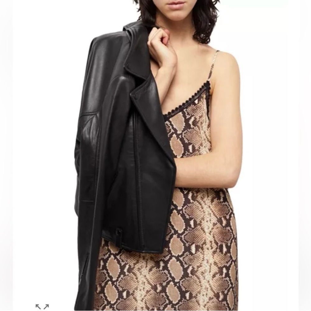 The Kooples 100% Silk Snake Print Slip  Midi Dress Lace Trim NWT - Picture 2 of 7